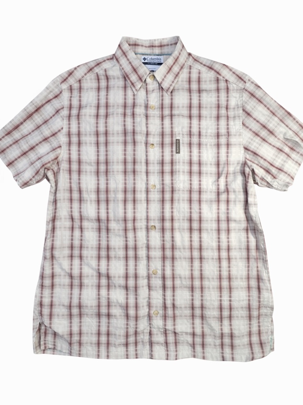 Columbia Men’s Short-Sleeve Plaid Button-Down Shirt - White & Burgundy